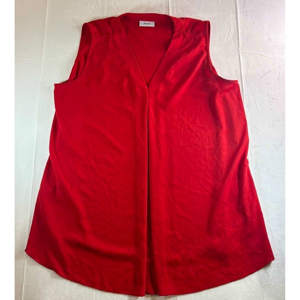 Yessica C&A Red Sleeveless V-Neck Draped Front Blouse Top Curved Hem Women XL